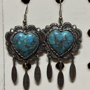 Heart-Shaped Turquoise and Silver Earrings